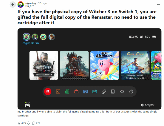 The Witcher 3 Remastered Free on Switch 2? Borrow a Cartridge to Claim It