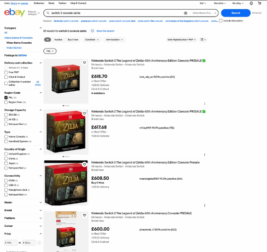 Zelda 40th Anniversary Switch 2 Scalped to Nearly Double Price