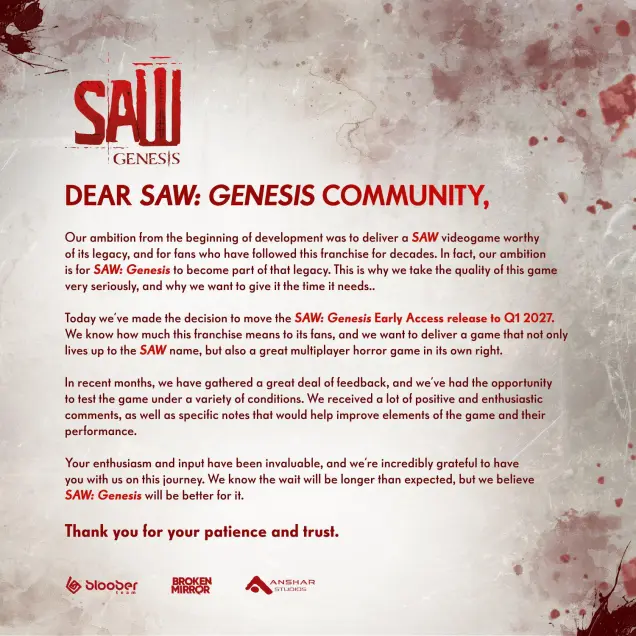 Saw: Genesis Delayed to 2027: Bloober Team Needs More Time