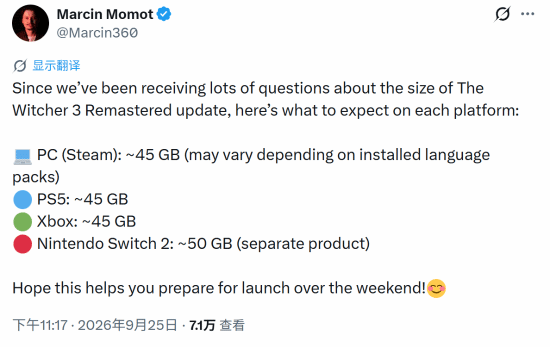 Witcher 3 Remastered File Sizes Revealed: Switch 2 Version Is Biggest