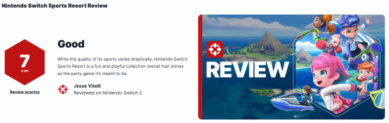 IGN Gives Nintendo Switch Sports Resort a 7/10: Fun but Uneven