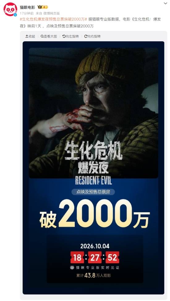 Resident Evil: Outbreak Night Hits $2.8M in China Previews